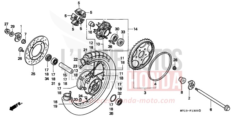 HINTERRAD von Africa Twin 750 DAWN ORANGE (YR180A) von 1996